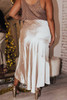 Beige Satin Split Ruffled High Waist Plus Size Skirt Beige Satin Split Ruffled High Waist Plus Size Skirt