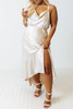 Beige Satin Split Ruffled High Waist Plus Size Skirt Beige Satin Split Ruffled High Waist Plus Size Skirt