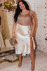 Beige Satin Split Ruffled High Waist Plus Size Skirt Beige Satin Split Ruffled High Waist Plus Size Skirt