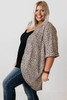 Khaki Plus Size Leopard Print Half Sleeve Open Front Cardigan Khaki Plus Size Leopard Print Half Sleeve Open Front Cardigan