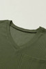 Jungle Green Corded V Neck Chest Pocket Loose T-shirt