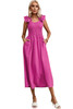 Rose Red Solid Color Ruffled Straps Smocked Ruched Maxi Dress