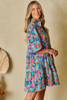 Green Leopard Print Bubble Sleeve Slit Neck Ruffled Dress
