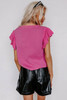 Pink Leopard Ruffled Sleeve Round Neck Knit Sweater