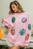 Pink Sequined Easter Egg Drop Shoulder Oversized Sweatshirt