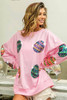 Pink Sequined Easter Egg Drop Shoulder Oversized Sweatshirt