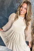 Beige Embellished Puff Sleeve Tiered A-line Dress