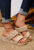 Light French Beige Woven Suede Band Wedge Slippers