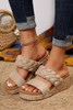 Light French Beige Woven Suede Band Wedge Slippers