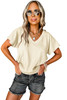 Apricot Crinkled V Neck Wide Sleeve T-shirt