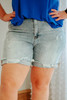 Light Blue Plus Size Distressed Rolled Hem Denim Shorts