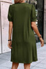 Fern Green Notched Neck Pleated Puff Sleeve Shift T-shirt Dress