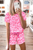 Pink Leopard Print Tee and Satin Tie Shorts Lounge Set Pink Leopard Print Tee and Satin Tie Shorts Lounge Set