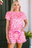 Pink Leopard Print Tee and Satin Tie Shorts Lounge Set Pink Leopard Print Tee and Satin Tie Shorts Lounge Set