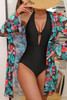 Black Halter Neck Monokini with Floral Beach Cover Up