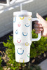 White Smiling Face Print Handle Vacuum Cup 1200ml