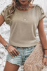 Smoke Gray Button Detail Batwing Sleeve Casual Tee Smoke Gray Button Detail Batwing Sleeve Casual Tee