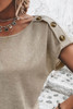 Smoke Gray Button Detail Batwing Sleeve Casual Tee Smoke Gray Button Detail Batwing Sleeve Casual Tee