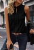 Black Lattice Textured Split Neck Tank Top