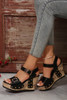 Black Rivet Buckle Closure Wedge Sandals