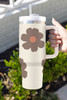 Light French Beige Flower Print Handle Stainless Vacuum 1200ml