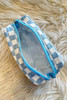 Sky Blue Checkered Knitted Zipper Makeup Bag