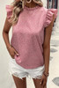 Pink Polka Dots Ruffle Flutter Sleeve Frilled Neck Blouse