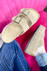 Beige Suede Buckle Decor Footbed Sandal Slippers