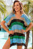 Black Striped Hollow Out Knit V Neck Tunic Cover Up