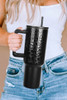 Black Polished Leopard Emboss Straw Insert Thermal Tumbler 40oz