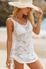 White Eyelet Sleeveless Cutout Back Side Drawstring Beach Cover Up