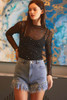 Black Rhinestone Sheer Mesh Slim Fit Long Sleeve Top