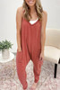 Gold Flame Side Pockets Harem Pants Sleeveless V Neck Jumpsuit