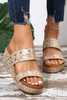 Camel Rivet Double Straps Wedge Slippers