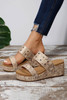 Camel Rivet Double Straps Wedge Slippers