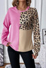 Bonbon Leopard Colorblock Waffle Knit Top Bonbon Leopard Colorblock Waffle Knit Top
