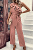 Dusty Pink One Shoulder Ruffle Trim Belted Jumpsuit