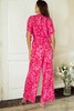 Rose Leopard Loose Sleeve Belted Wide Leg Jumpsuit Rose Leopard Loose Sleeve Belted Wide Leg Jumpsuit