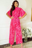 Rose Leopard Loose Sleeve Belted Wide Leg Jumpsuit Rose Leopard Loose Sleeve Belted Wide Leg Jumpsuit
