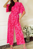 Rose Leopard Loose Sleeve Belted Wide Leg Jumpsuit Rose Leopard Loose Sleeve Belted Wide Leg Jumpsuit