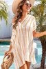 White Striped Crochet Loose Fit V Neck Beach Cover Up