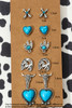 Silvery 6 Pairs Western Turquoise Alloy Stud Earrings