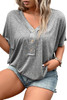 Gray Plus Size Buttoned V Neck Batwing Sleeve Top