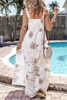 White Tropical Print Smocked Ruffled Straps Maxi Dress