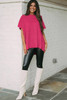 Rose Red Short Sleeve Side Slit Oversized Sweater