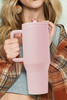 Light Pink Frosted Stainless Handle Large Vacuum Cup with Straw 40oz