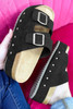 Black Suede Buckle Decor Footbed Sandal Slippers