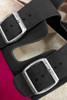 Black Suede Buckle Decor Footbed Sandal Slippers
