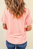 Pink Mama Checkered Print O Neck Casual T Shirt