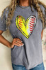 Gray Baseball Heart Shape Print Crew Neck T Shirt